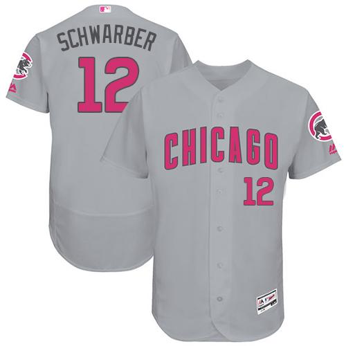 Cubs #12 Kyle Schwarber Grey Flexbase Authentic Collection Mother's Day Stitched MLB Jersey - Click Image to Close